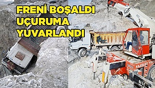 Hafriyat kamyonu uçuruma yuvarlandı