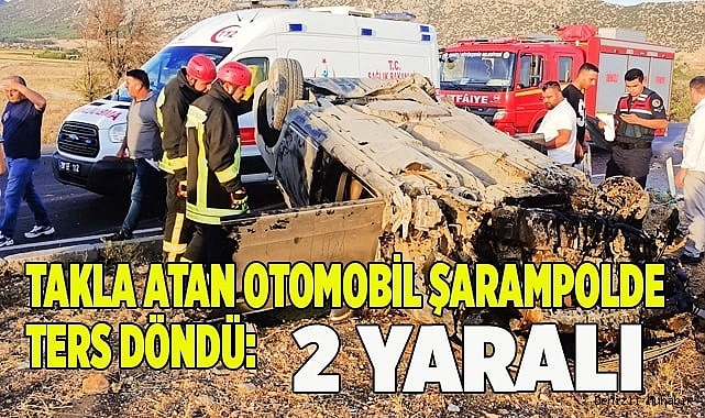 Takla atan otomobil şarampolde ters döndü: 2 yaralı