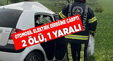 Otomobil elektrik direğine çarptı 2 ölü, 1 yaralı