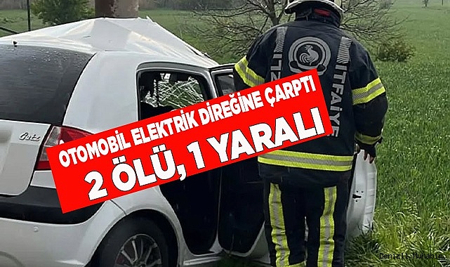 Otomobil elektrik direğine çarptı 2 ölü, 1 yaralı