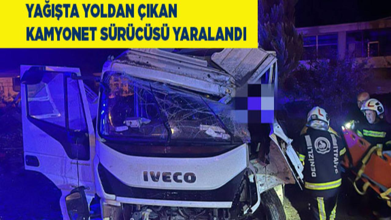Yağışta yoldan çıkan kamyonet sürücüsü yaralandı