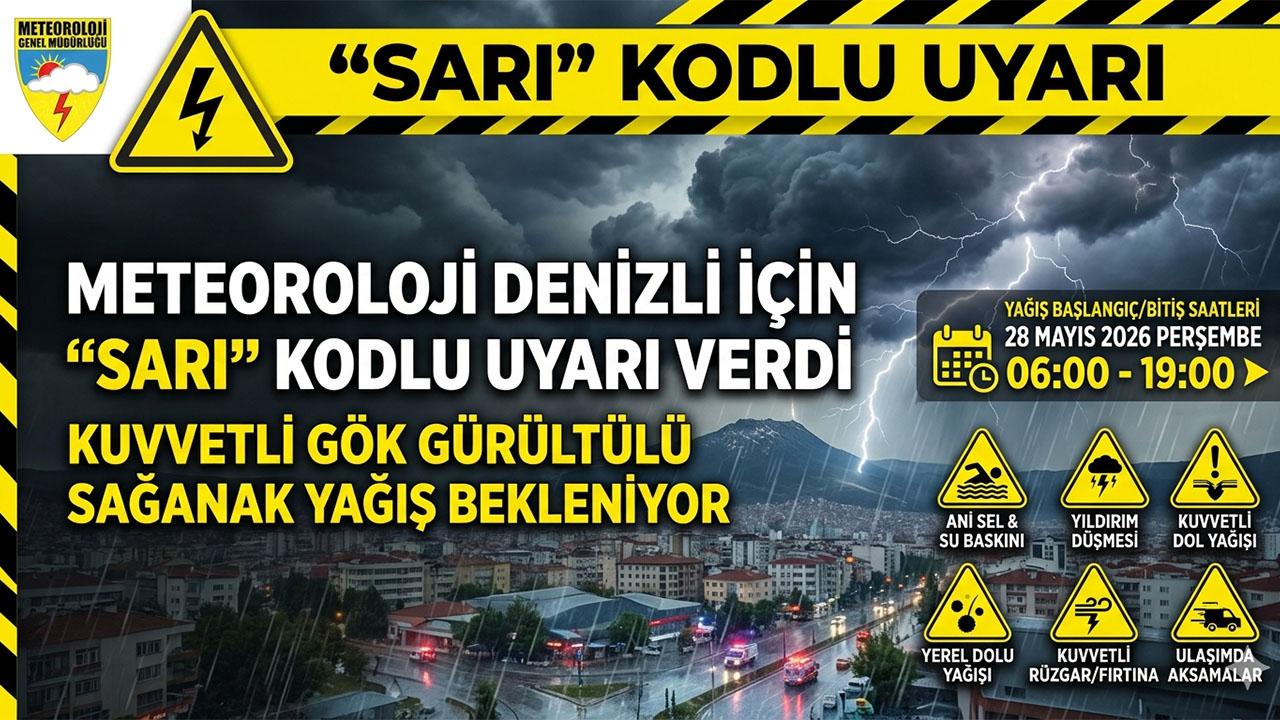 Denizli için Sarı Kodlu Yağış Uyarısı