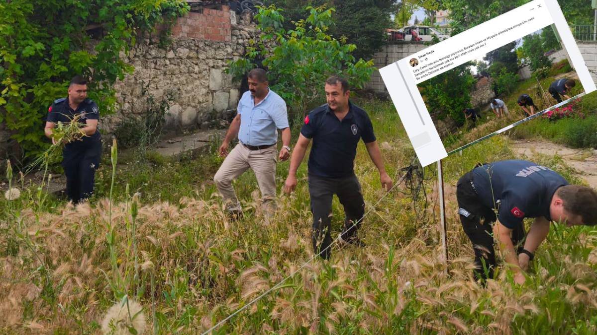 Kale'de belediye başkanı zabıtalarla ot temizledi